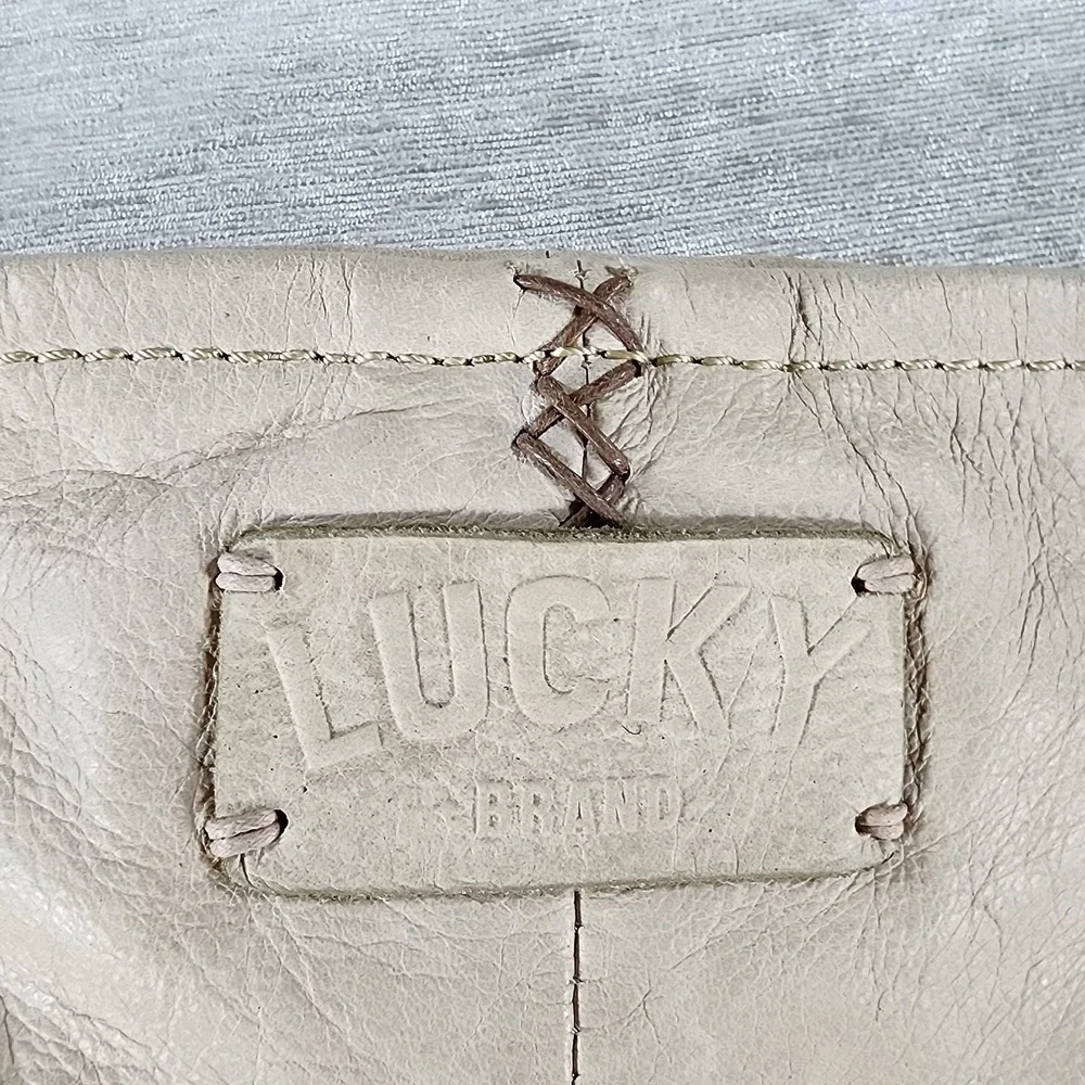 Lucky Brand Tan Leather Western Boho Chic Saddle Bag Purse Tassel Beaded